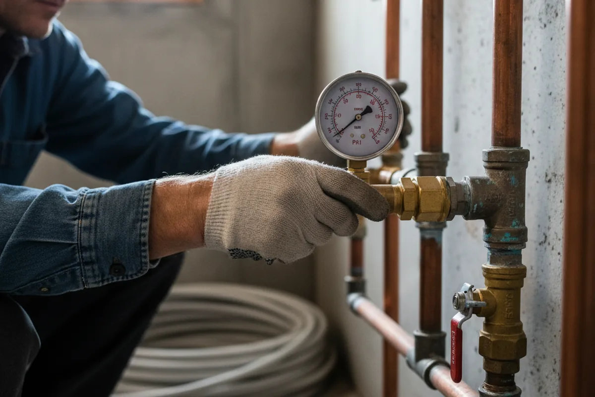 Pressure testing a repaired line during Water Line Repair in Eva